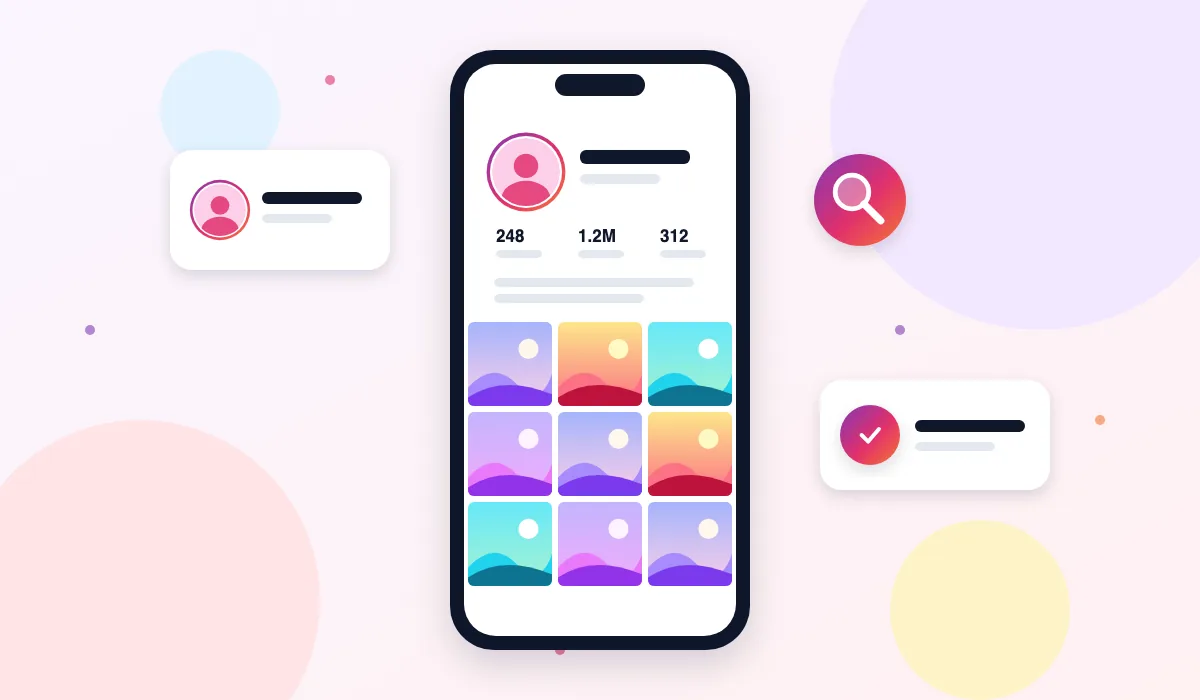 Phone showing a public Instagram profile with exact follower counts and a post grid, viewed anonymously on ThePicuki